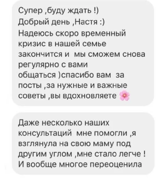 Отзыв клиента о работе по методике Анастасии